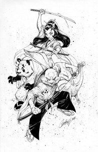 Known for his exquisite work with female characters, J. Scott Campbell created this wonderful ink drawing to benefit Sharon & Stan Sakai in the CAPS auction.