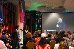 Misha Collins answers my question during DCcon.
